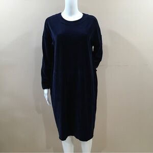 Marrimekko Blue Navy Velvet Shift Dress long Sleeve oversize Size S